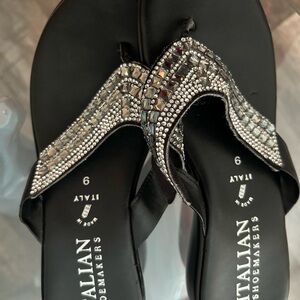 Italian Shoemakers Black Sandals with Sparkling Silver Details